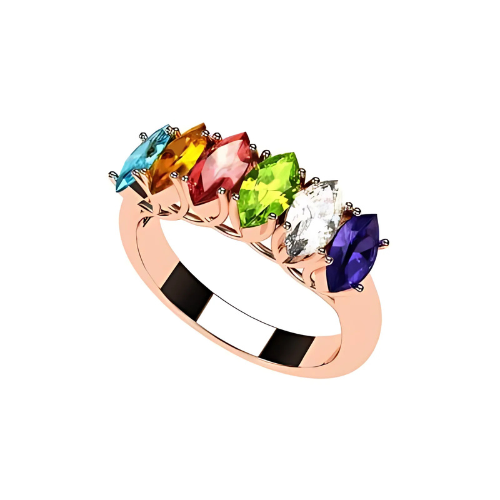 Central Diamond Center Marquise Cut Lucita Mothers Rings w/ 1 to 7 Simulated Birthstones in Sterling Silver, 10K or 14K Gold