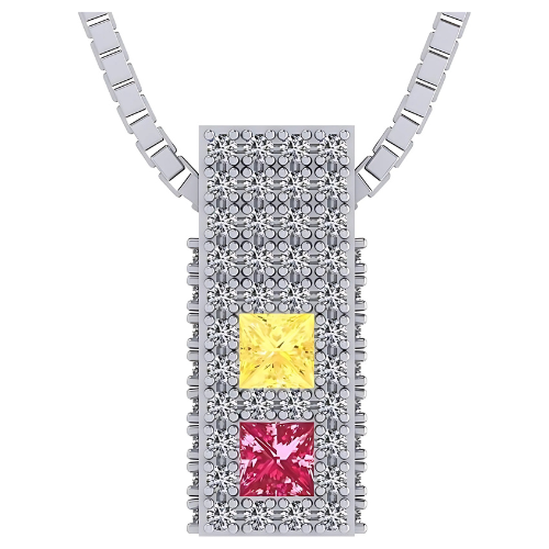 Central Diamond Center Princess Cut Couples 2 Stone Pendant Necklace w/ Pure Brilliance Zirconia on 3 Sides & Simulated Birthstones