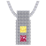 Central Diamond Center Princess Cut Couples 2 Stone Pendant Necklace w/ Pure Brilliance Zirconia on 3 Sides & Simulated Birthstones