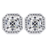14K Solid Gold Post & Sterling Silver Asscher Cut Halo CZ Stud Earrings 0.80-4.00cttw Cubic Zirconia