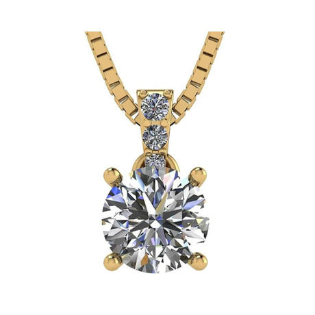 4 Prong Round Solitaire Simulated Diamond Necklace in Solid Sterling Silver with Pure Brilliance Zirconia