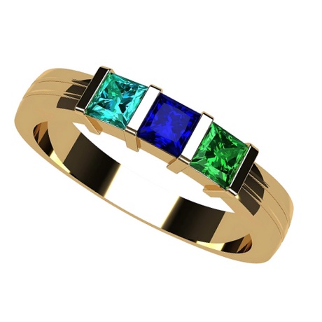 Central Diamond Center Princess Mothers Ring w/ 1 to 6 Simulated Birthstones in Sterling Silver, 10K or 14K Gold