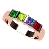Central Diamond Center Princess Mothers Ring w/ 1 to 6 Simulated Birthstones in Sterling Silver, 10K or 14K Gold