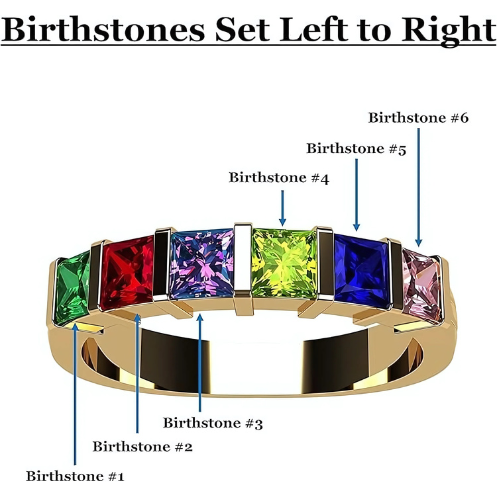 Central Diamond Center Princess Mothers Ring w/ 1 to 6 Simulated Birthstones in Sterling Silver, 10K or 14K Gold
