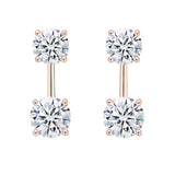 Central Diamond Center Earring Jackets with Cubic Zirconia – Sterling Silver, Adjustable Drop Design – 1.50 CTW (5.25mm & 6.50mm Stones)