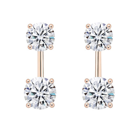 Central Diamond Center Earring Jackets with Cubic Zirconia – Sterling Silver, Adjustable Drop Design – 1.50 CTW (5.25mm & 6.50mm Stones)
