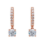 Central Diamond Center Sterling Silver Hoop Earrings with Round-Cut Simulated Diamond Dangle – 2.5 CTW CZ, Prong Set, Elegant Drop Hoops for Women