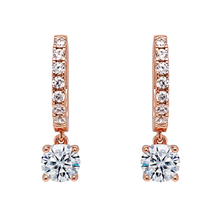 Central Diamond Center Sterling Silver Hoop Earrings with Round-Cut Simulated Diamond Dangle – 2.5 CTW CZ, Prong Set, Elegant Drop Hoops for Women