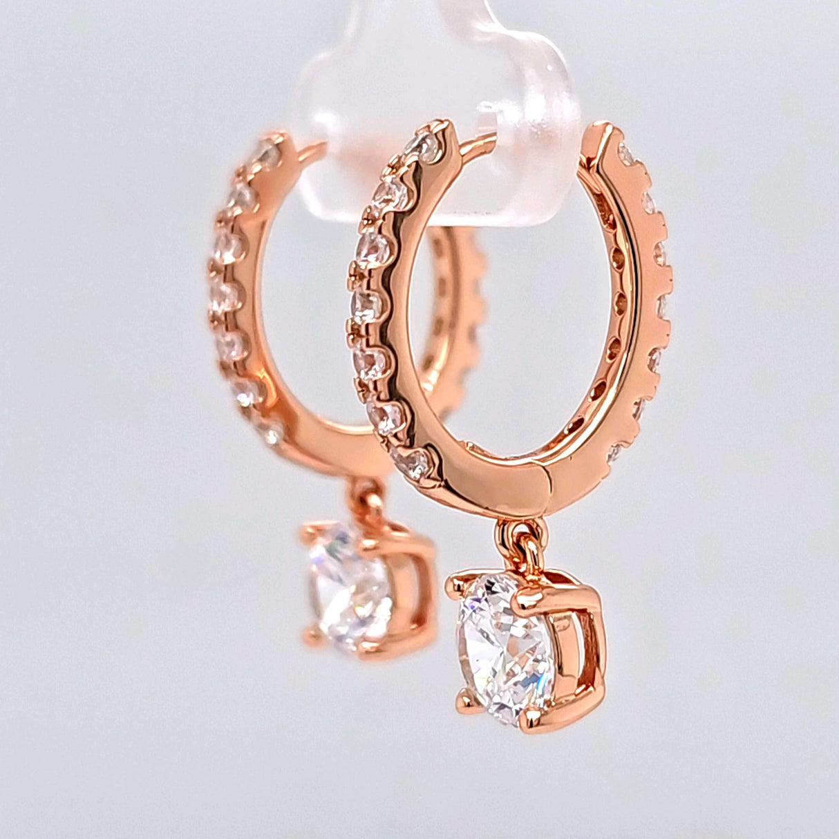Central Diamond Center Sterling Silver Hoop Earrings with Round-Cut Simulated Diamond Dangle – 2.5 CTW CZ, Prong Set, Elegant Drop Hoops for Women