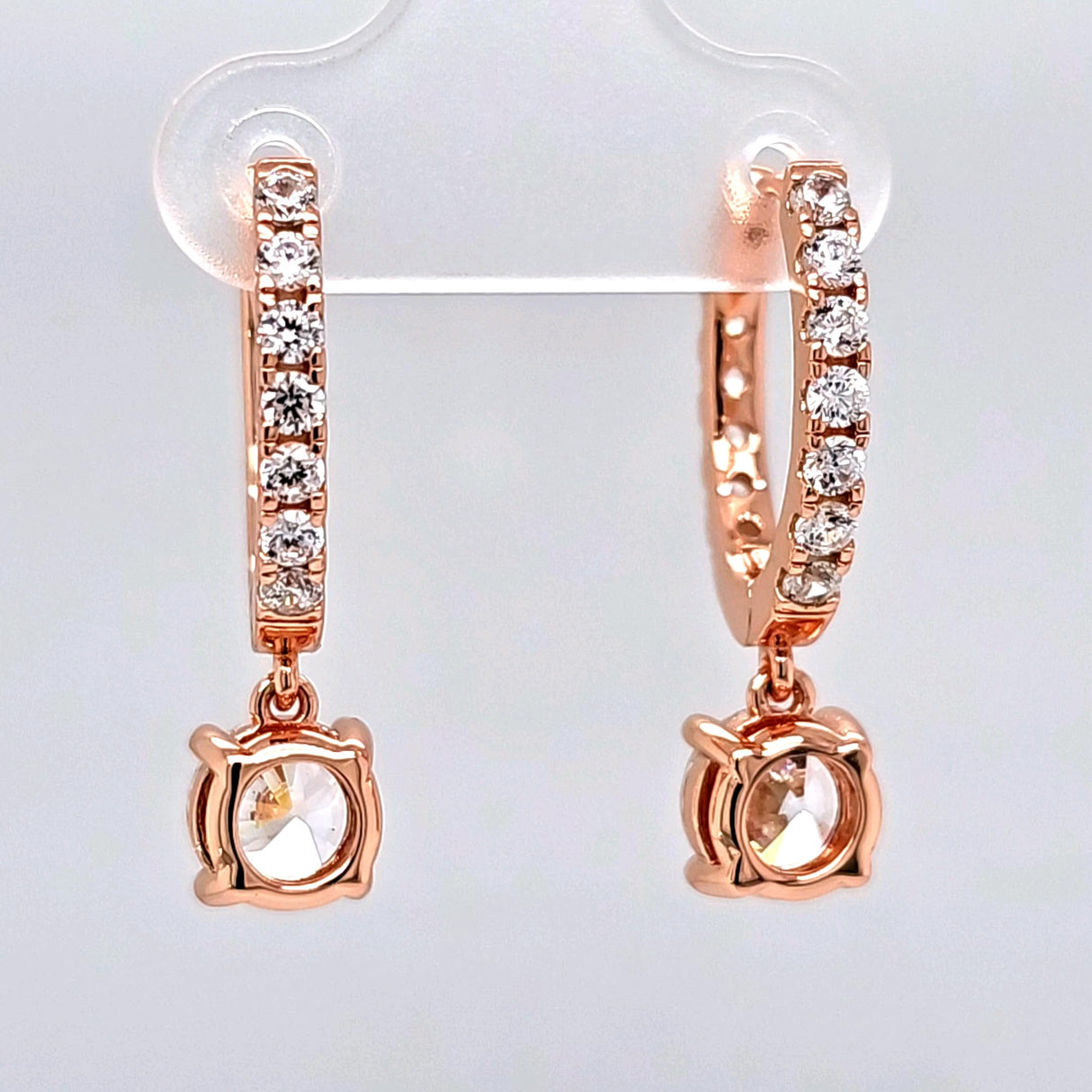 Central Diamond Center Sterling Silver Hoop Earrings with Round-Cut Simulated Diamond Dangle – 2.5 CTW CZ, Prong Set, Elegant Drop Hoops for Women