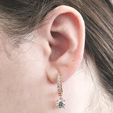 Central Diamond Center Sterling Silver Hoop Earrings with Round-Cut Simulated Diamond Dangle – 2.5 CTW CZ, Prong Set, Elegant Drop Hoops for Women
