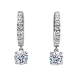 Central Diamond Center Sterling Silver Hoop Earrings with Round-Cut Simulated Diamond Dangle – 2.5 CTW CZ, Prong Set, Elegant Drop Hoops for Women