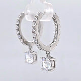 Central Diamond Center Sterling Silver Hoop Earrings with Round-Cut Simulated Diamond Dangle – 2.5 CTW CZ, Prong Set, Elegant Drop Hoops for Women