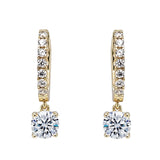 Central Diamond Center Sterling Silver Hoop Earrings with Round-Cut Simulated Diamond Dangle – 2.5 CTW CZ, Prong Set, Elegant Drop Hoops for Women