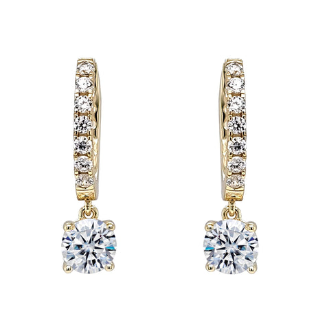 Central Diamond Center Sterling Silver Hoop Earrings with Round-Cut Simulated Diamond Dangle – 2.5 CTW CZ, Prong Set, Elegant Drop Hoops for Women