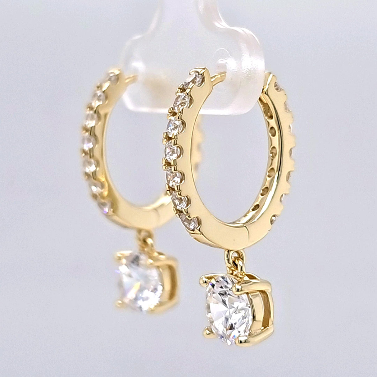 Central Diamond Center Sterling Silver Hoop Earrings with Round-Cut Simulated Diamond Dangle – 2.5 CTW CZ, Prong Set, Elegant Drop Hoops for Women