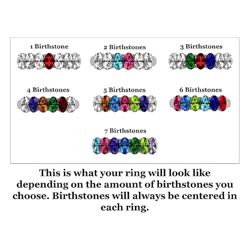 Central Diamond Center Oval Cut  Lucita Mothers Rings w/ 1 to 7 Simulated Birthstones in Sterling Silver, 10K or 14K Gold