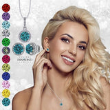 Central Diamond Center Round Halo Earring & Necklace Set w/ 6.5mm Simulated Birthstones in 925 Sterling Silver, Hypoallergenic