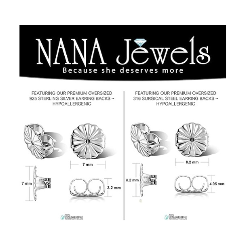 Extra-Large Hypoallergenic Earring Backs-7mm-8.2mm(3 Pairs)-Secure & Comfortable Replacement for Earrings