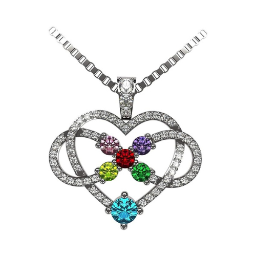 Central Diamond Center Infinity Love Mother & Child Necklace w/ 1-5 Simulated Birthstones in Silver, 10K, or 14K Gold