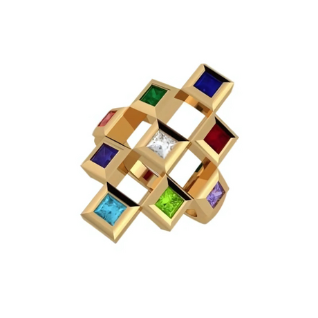 Central Diamond Center Sterling Silver Tic-Tac-Toe Mother's Ring w/ 1 to 9 Simulated Birthstones, Platinum Plated