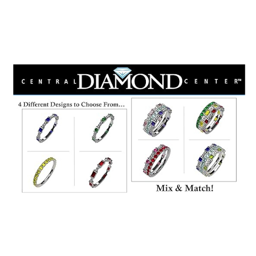 Central Diamond Center Sterling Silver Stackable Birthstone Ring Band w/ Round Cut Simulated Birthstones, Gold Plated
