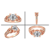 Central Diamond Center Asscher Cut Engagement Ring Pure Brilliance Zirconia, Vintage & Antique Look, Sterling Silver, 10K or 14K Gold