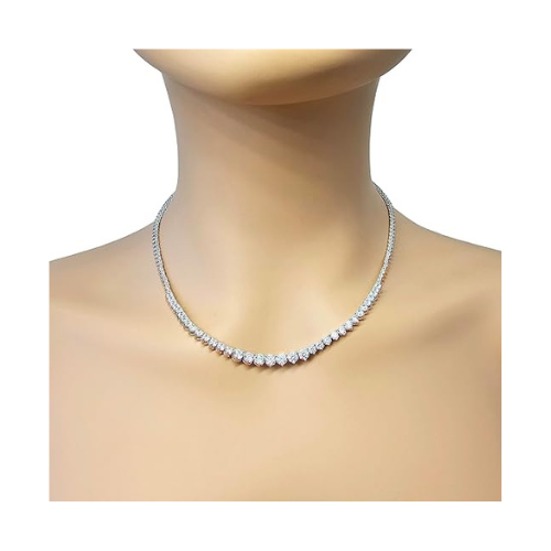 Central Diamond Center Sterling Silver & Graduated CZ 3 or 4 prongs Tennis Necklace, 18", White, Yellow or Rose Gold Plated