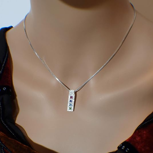 Central Diamond Center Princess Mothers Pendant Necklace w/ Pure Brilliance Zirconia Accent CZs Sterling Silver, 10K or 14K Gold