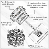 Simulated Diamond Stud Earrings Round Sterling Silver Hypoallergenic 0.30-8.00cttw