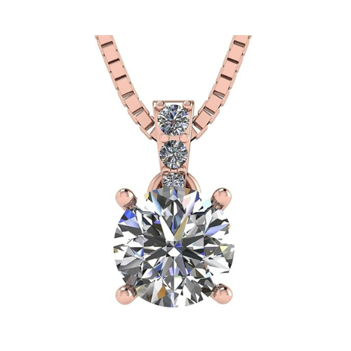 4 Prong Round Solitaire Simulated Diamond Necklace in Solid Sterling Silver with Pure Brilliance Zirconia