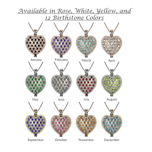 Central Diamond Center Heart of Hearts Birthstone Locket Necklace Pendant in Sterling Silver & Mother of Pearl
