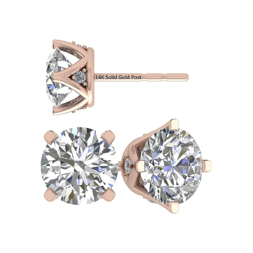 Lucita Simulated Diamond Stud Earrings with Solid 14K Gold Posts & Sterling Silver Basket, 3 & 4 Prongs
