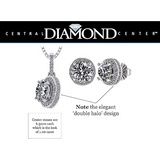 Central Diamond Center Round Halo Earring & Necklace Set w/ 6.5mm Simulated Birthstones in 925 Sterling Silver, Hypoallergenic