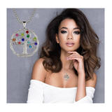 Central Diamond Center Tree of Life Mothers Birthstone Necklace in Silver-10K or 14K Gold. Up to 12stones