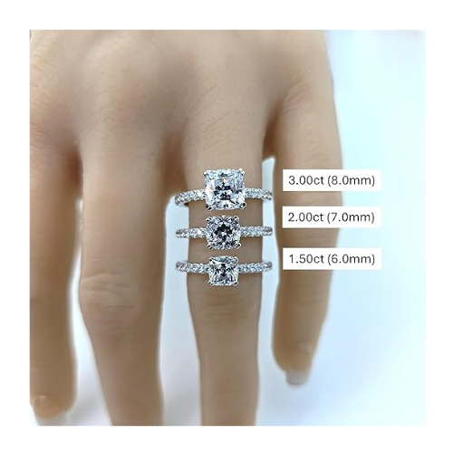 NANA Jewels 1.5-3CT Platinum Plated Sterling Silver Rings CZ Cubic Zirconia Cushion Cut Engagement Rings | 10K 14K Solid Gold