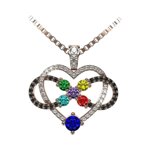 Central Diamond Center Infinity Love Mother & Child Necklace w/ 1-5 Simulated Birthstones in Silver, 10K, or 14K Gold (B)