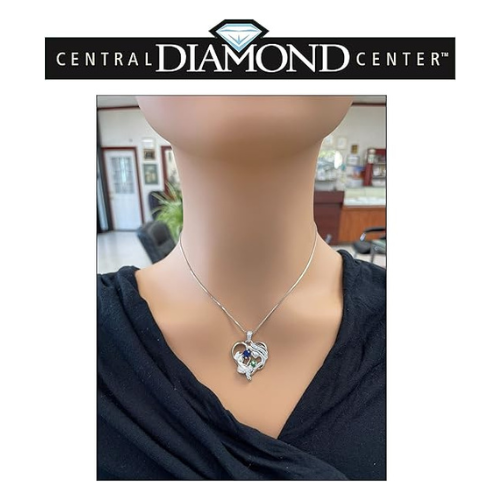 Central Diamond Center Mom & Me Birthstone Heart Necklace, Sterling Silver with Simulated Birthstones & Pure Brilliance Zirconia