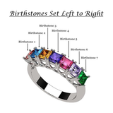 Central Diamond Center Princess Cut  Lucita Mothers Rings w/ 1 to 7 Simulated Birthstones in Sterling Silver, 10K or 14K Gold