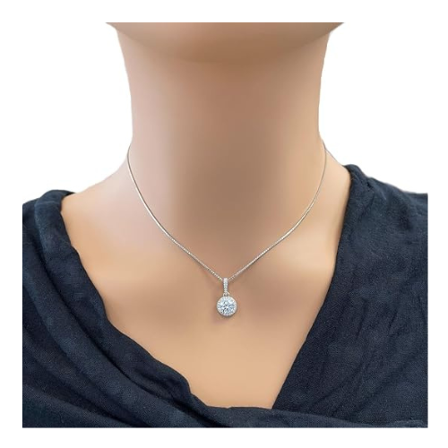 Central Diamond Center Customized & Personalized Birthstone Solitaire Necklace with simulated diamond Halo-925 Sterling Silver