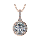 Round Simulated Diamond Solitaire Necklace/Pendant- Double Halo from 1 to 3 carat center- Sterling Silver