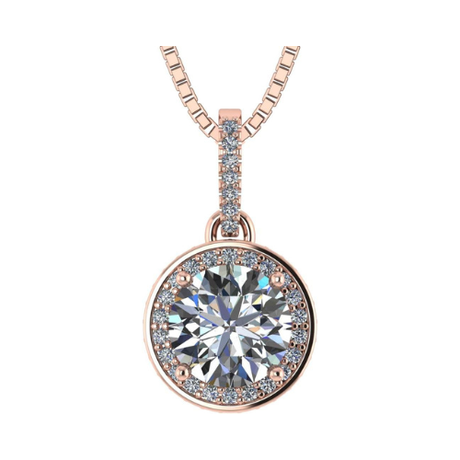 Round Simulated Diamond Solitaire Necklace/Pendant- Double Halo from 1 to 3 carat center- Sterling Silver