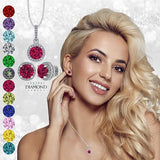 Central Diamond Center Round Halo Earring & Necklace Set w/ 6.5mm Simulated Birthstones in 925 Sterling Silver, Hypoallergenic