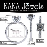 NANA Jewels 1.50ct-3.00ct Asscher Cut Solitaire Zirconia Engagement Ring W/Sides in Sterling Silver, 10K or 14K Gold