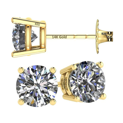 14K Solid Gold Post & Silver Simulated Diamond Stud Earrings-cubic zirconia earrings studs .30ct to 8.00ct
