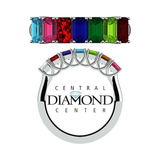 Central Diamond Center Emerald Cut Mothers Rings w/ 1 to 7 Simulated Birthstones in Sterling Silver, 10K or 14K Gold