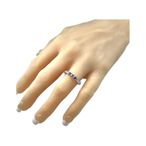 Central Diamond Center Princess Mothers Birthstone Ring w/Accent CZs on 3 Sides w/1-6 Simulated Gemstones in Silver, 10K or 14K Gold