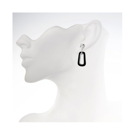 Central Diamond Center Black Ceramic & Pure Brilliance Zirconia CZ Earrings and Necklace