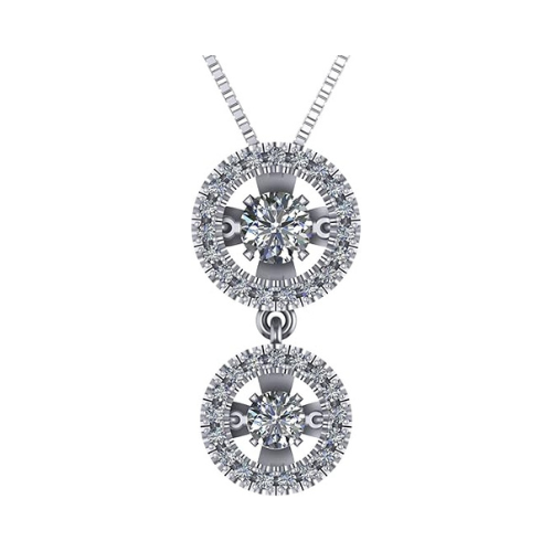Central Diamond Center Round Double Halo Dancing Gemstone Necklace for Women in 925 Silver & Pure Brilliance Zirconia