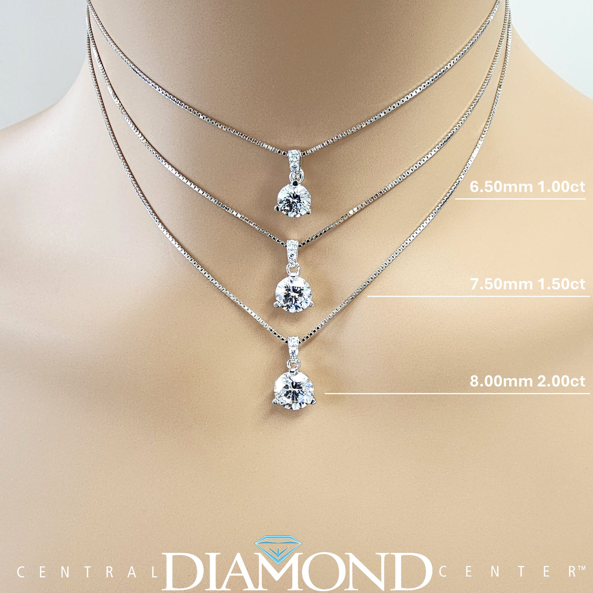 3 Prong Round Solitaire Simulated Diamond Necklace in Solid Sterling Silver with Pure Brilliance Zirconia